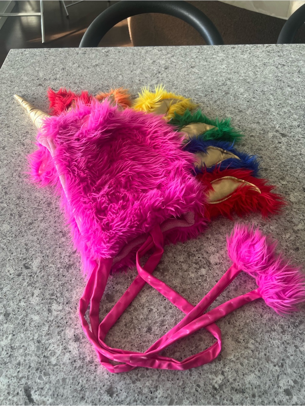 Vintage J Valentine Hat Hood Pink Unicorn with Rainbow Mane - Halloween Rave